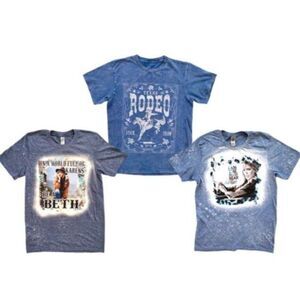 Western Cowgirl Graphic T-Shirt Bundle 3X Vintage Blue- 2 YS Beth / 1 Rodeo Sz S